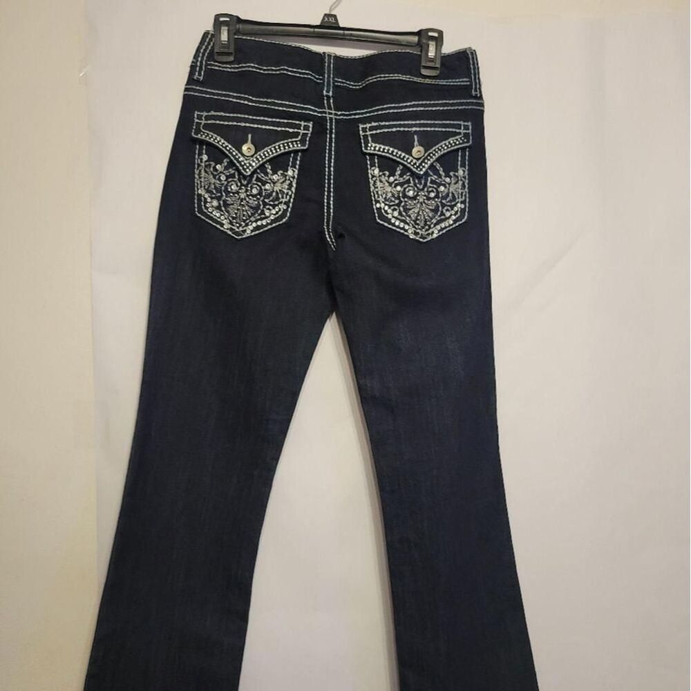 Nine-west Women's jeans 4/27 Blue dark wash embroidered bling pocket Nwt